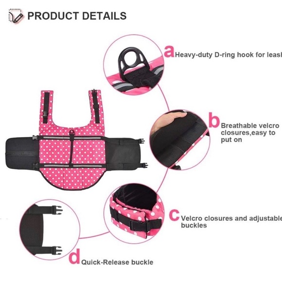 Pink Polka-Dot Dog Life vest / Jacket | Color: Pink | Size: Xxs - Picture 3 of 7